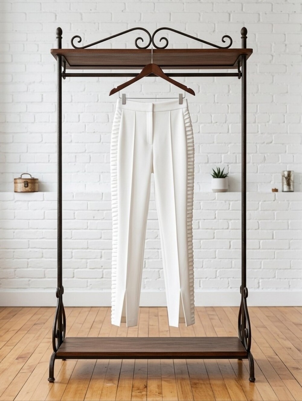 PrettyLittleThing White Tailored Side-Ruffle Straight Leg Pants